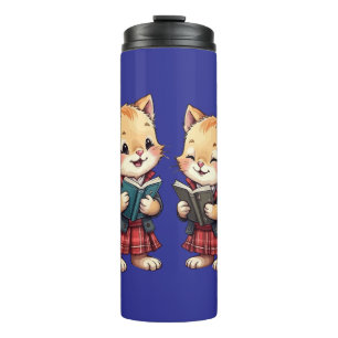 Cute Orange Kitties Reading Burns Night Poetry Thermal Tumbler