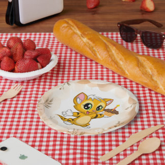 Cute Orange Kitty Cat Birthday Paper Plates