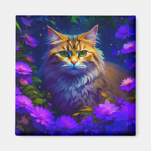 Cute Orange Kitty Cat in Flowers Magnet