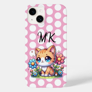 Cute  Orange Kitty Cat in Flowers Personalised Case-Mate iPhone 14 Case