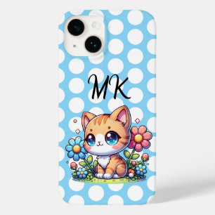 Cute  Orange Kitty Cat in Flowers Personalised Case-Mate iPhone 14 Case