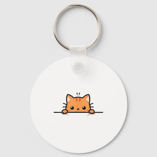 Cute Orange Kitty Cat Peeking Over At You Ginger C Key Ring (Front)
