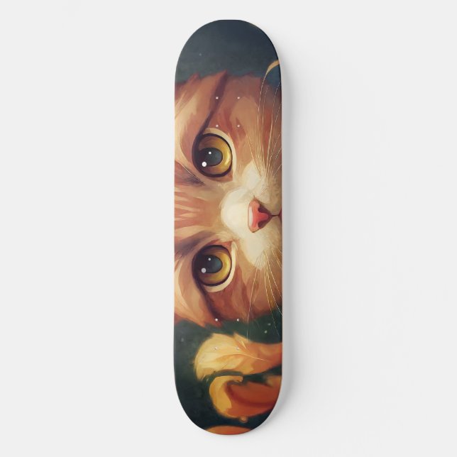 Cute Orange Kitty Cat Skateboard (Front)