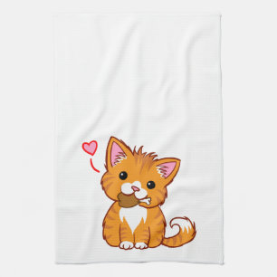 Cute Orange Kitty Cat Tea Towel