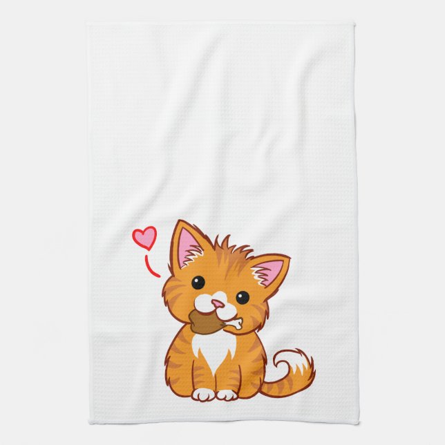 Cute Orange Kitty Cat Tea Towel (Vertical)