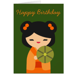 Cute orange Kokeshi Japanese doll