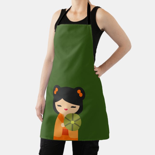 Cute orange Kokeshi Japanese dolls Apron (Insitu)