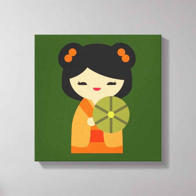 Cute orange Kokeshi Japanese dolls Canvas Print (Front)
