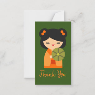 Cute orange Kokeshi Japanese dolls Card