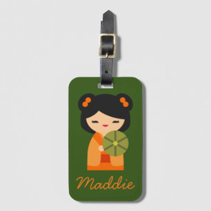Cute orange Kokeshi Japanese dolls Luggage Tag