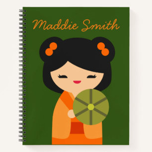 Cute orange Kokeshi Japanese dolls Notebook