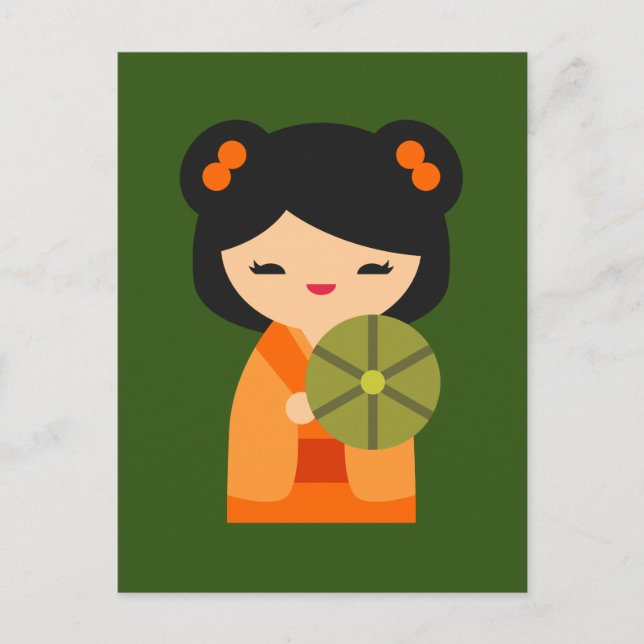 Cute orange Kokeshi Japanese dolls Postcard (Front)