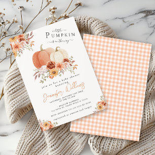 Cute Orange Little Pumpkin Floral Baby Girl Shower Invitation