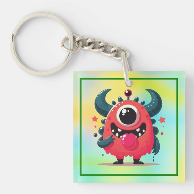 Cute Orange Monster Cartoon-67423 Key Ring (Front)