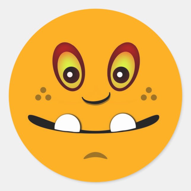 Cute Orange Monster Face w/ an Underbite Classic Round Sticker (Front)