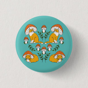 Cute Orange Mushroom Cats Button Pin