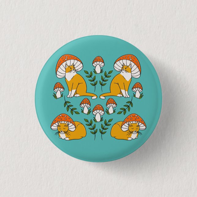Cute Orange Mushroom Cats Button Pin (Front)