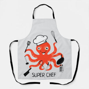 Cute Orange Octopus Chef Personalise Apron