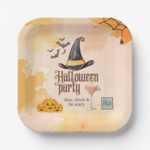 Cute Orange Office Halloween Party With Logo Paper Plate