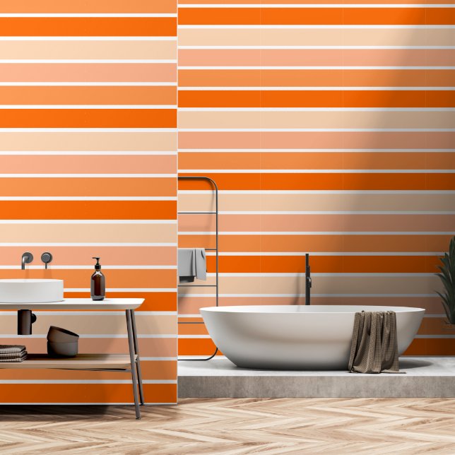 Cute Orange Ombre Striped Pattern Wallpaper (Bathroom)