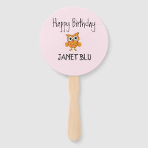 Cute orange owl happy birthday on pink