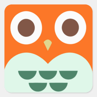Cute Orange Owl on Green Plaid Background Square Sticker