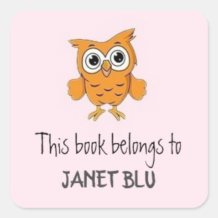 Cute orange owl pink square sticker