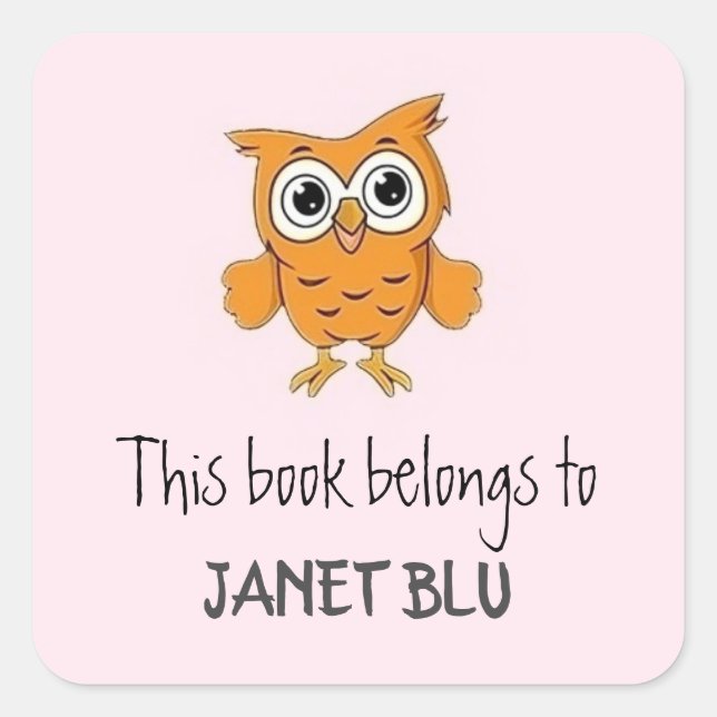 Cute orange owl pink square sticker (Front)