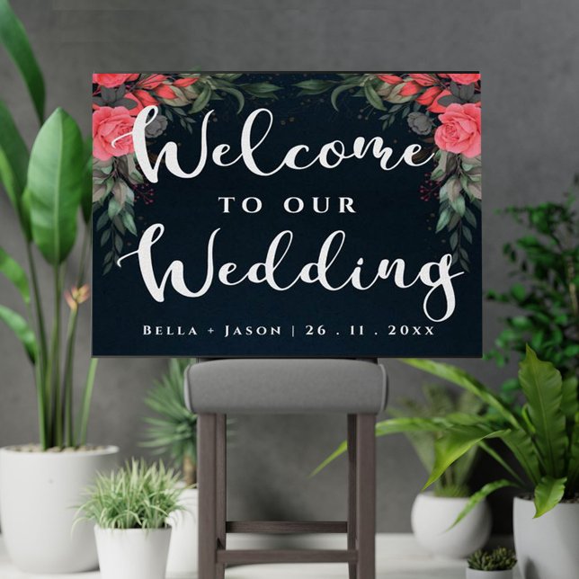 Cute Orange Peach Floral Welcome to Our Wedding Poster (Creator Uploaded)