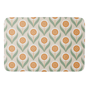 Cute,orange,peach,retro,floral pattern,vintage,chi bath mat