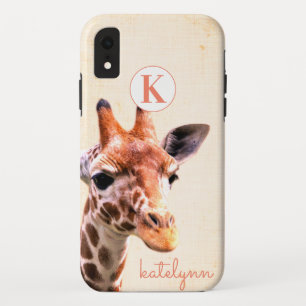 Cute Orange Peek-a-Boo Baby Giraffe Monogram iPhone XR Case