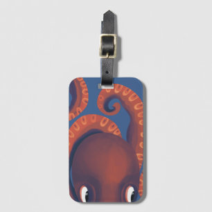 Cute Orange Peeking Octopus  Luggage Tag