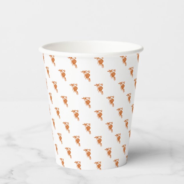 Cute orange pine cones pattern Thanksgiving Paper Cups (Front)