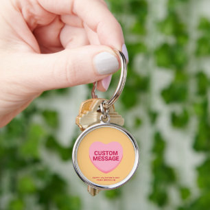 Cute orange pink custom message conversation heart key ring
