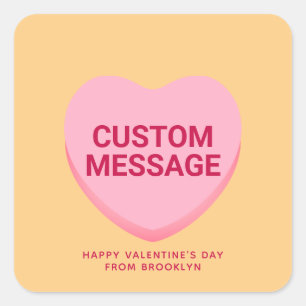 Cute orange pink custom message conversation heart square sticker