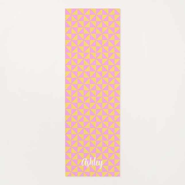 cute orange pink retro geometric design yoga mat (Front)