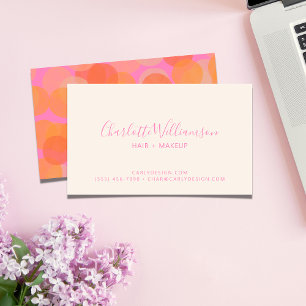 Cute Orange Pink Watercolor Modern Geometric Business Card