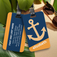 Cute Orange Polka Dot Anchor with Navy Custom Name