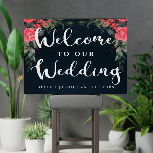 Cute Orange Pretty Floral Welcome to Our Wedding Poster