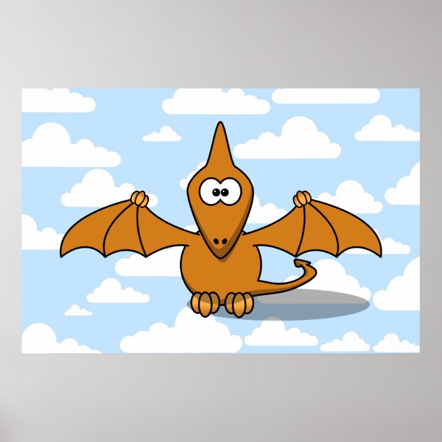 Cute Orange Pterodactyl Cartoon Poster (Front)