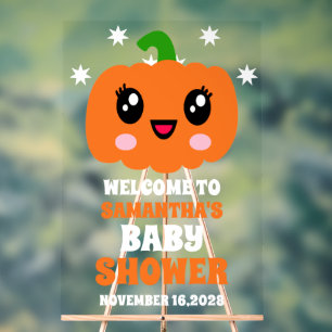Cute Orange Pumpkin Baby Shower Welcome Acrylic Sign