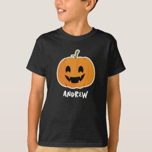 Cute Orange Pumpkin Custom Name Kids T-Shirt