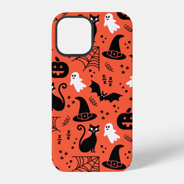 Cute Orange Pumpkin Ghost Halloween Pattern iPhone Case (Back)