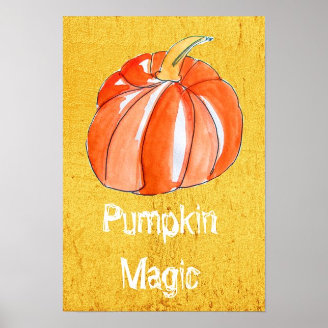 Cute orange pumpkin magic quote golden art poster (Front)