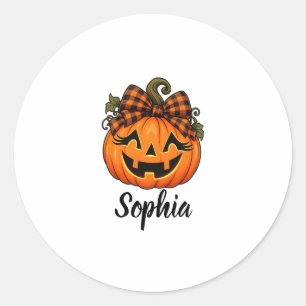 Cute Orange Pumpkin Monogram Name Halloween Classic Round Sticker