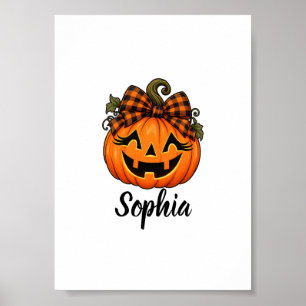 Cute Orange Pumpkin Monogram Name Halloween Poster