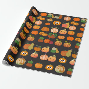 Cute Orange Pumpkin Pattern Wrapping Paper