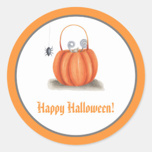 Cute orange pumpkin treat bag happy halloween classic round sticker