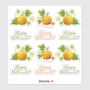 Cute Orange Pumpkins & Happy Halloween! Stickers