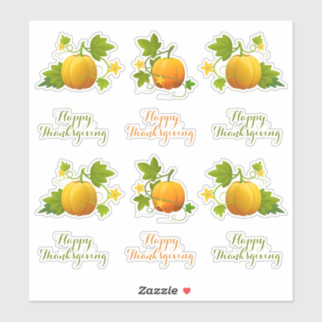 Cute Orange Pumpkins & Happy Thanksgiving Stickers (Sheet)